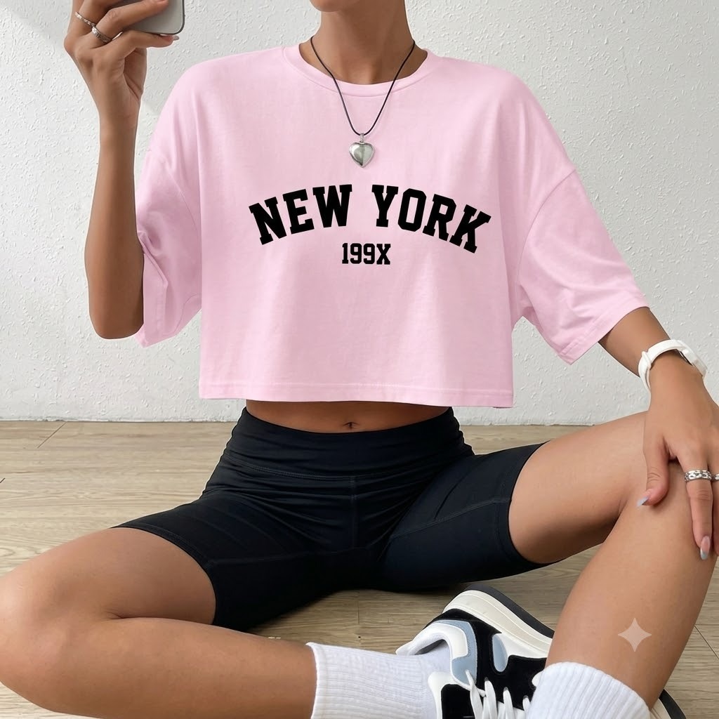 Cropped Oversized Feminina Basica Moda Shirt Malha Algodão Academia Top Curto Blusa Algodão Streetwear Blusa Camiseta