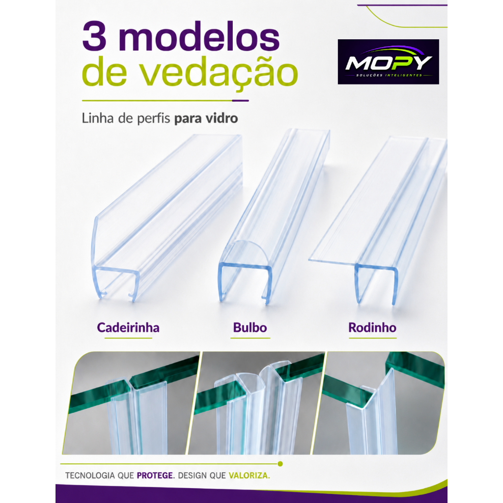 Protetor PVC Siliconado Vedação De Vidros Porta Box Sacada Janela - 1, 2 ou 5 BARRAS (Barras 1M)