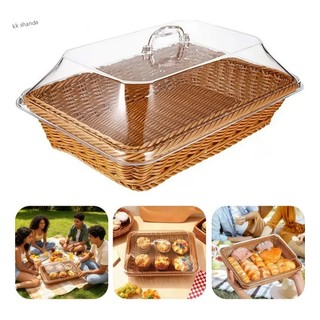 KIT 1/2/3 Embalagem em caixa de papelão Tamanhos grandes Cesta De Pão De Frutas Em Vime Falso E Rattan Com Tampa