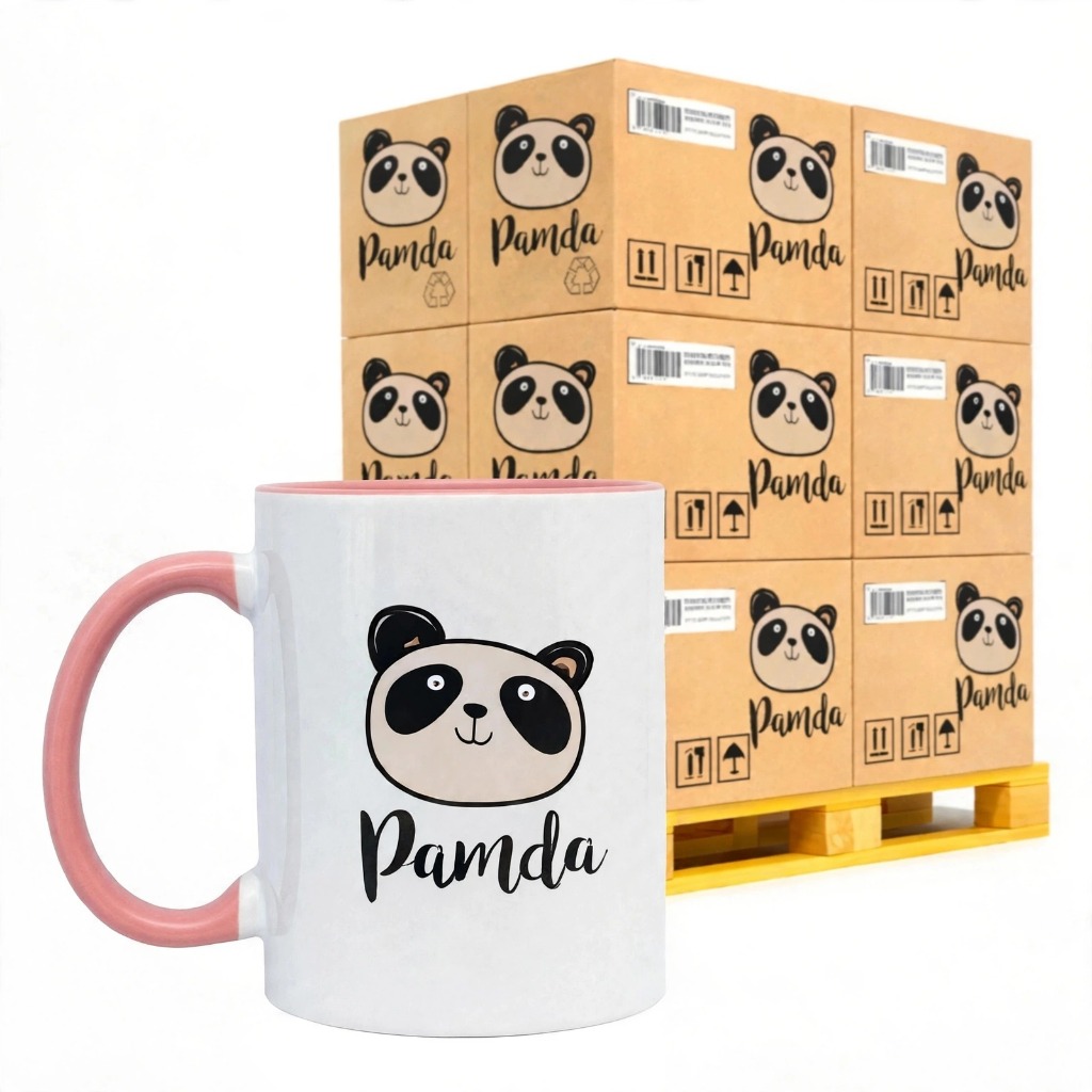 6 unid Caneca Porcelana * Panda * Sublimação Interior e Alça Rosa 325ml
