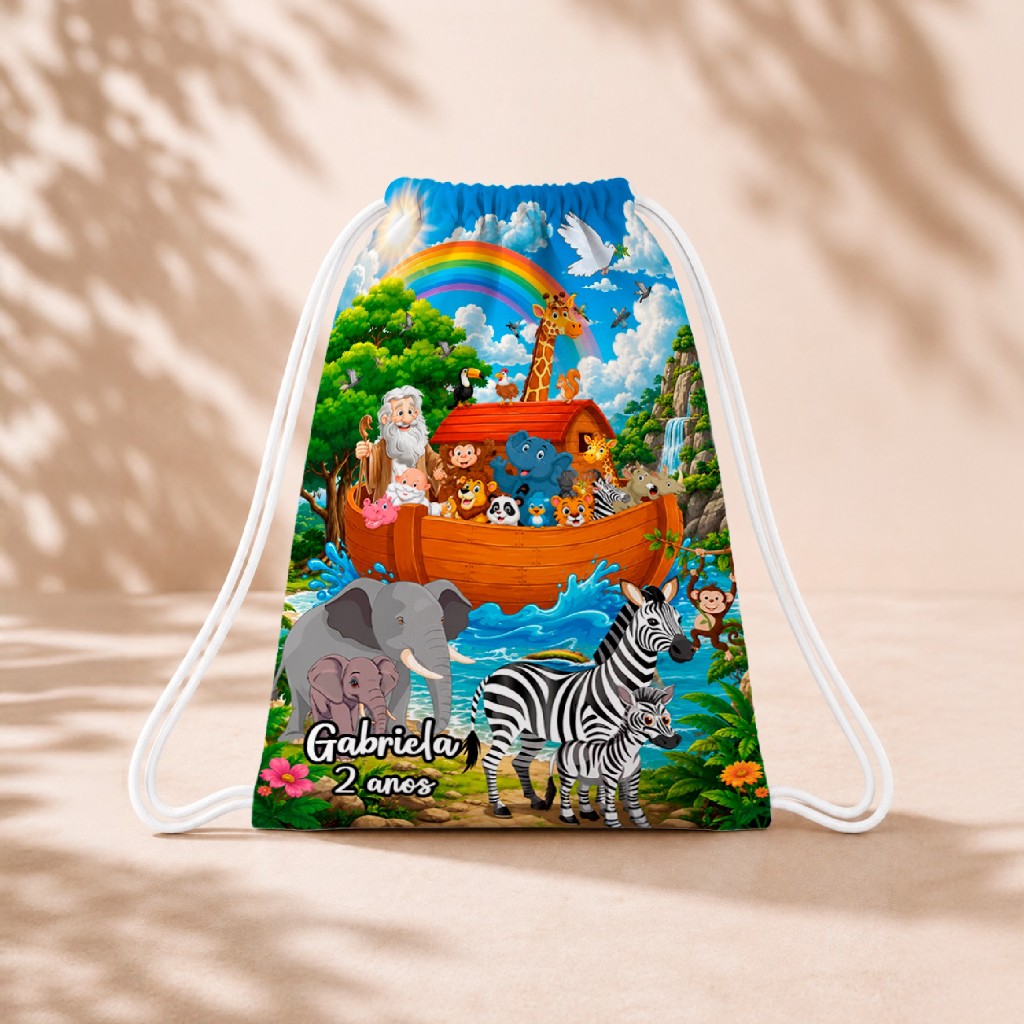 10 Mochila Personalizada 18x26 Sacolinhas Festa Aniversário Lembrancinha Arca de Noe M1