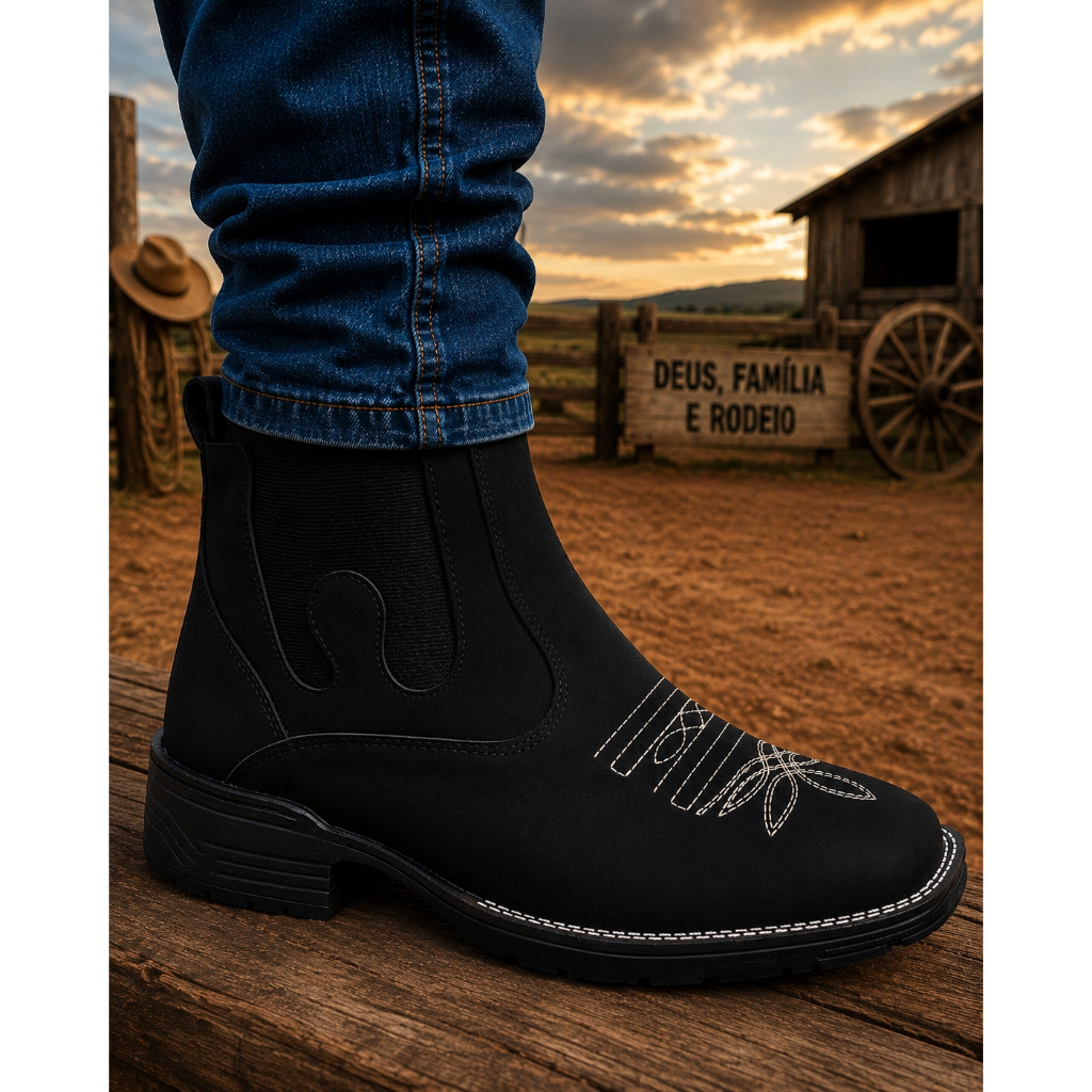 Botina mateira masculina country Bota texana de elástico cano curto
