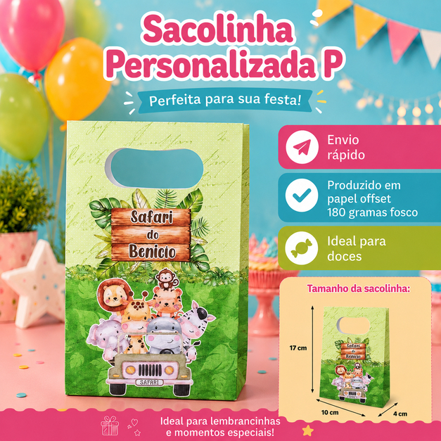 Sacolinha Personalizada Safari Baby Lembrancinha Aniversário (DESMONTADA)