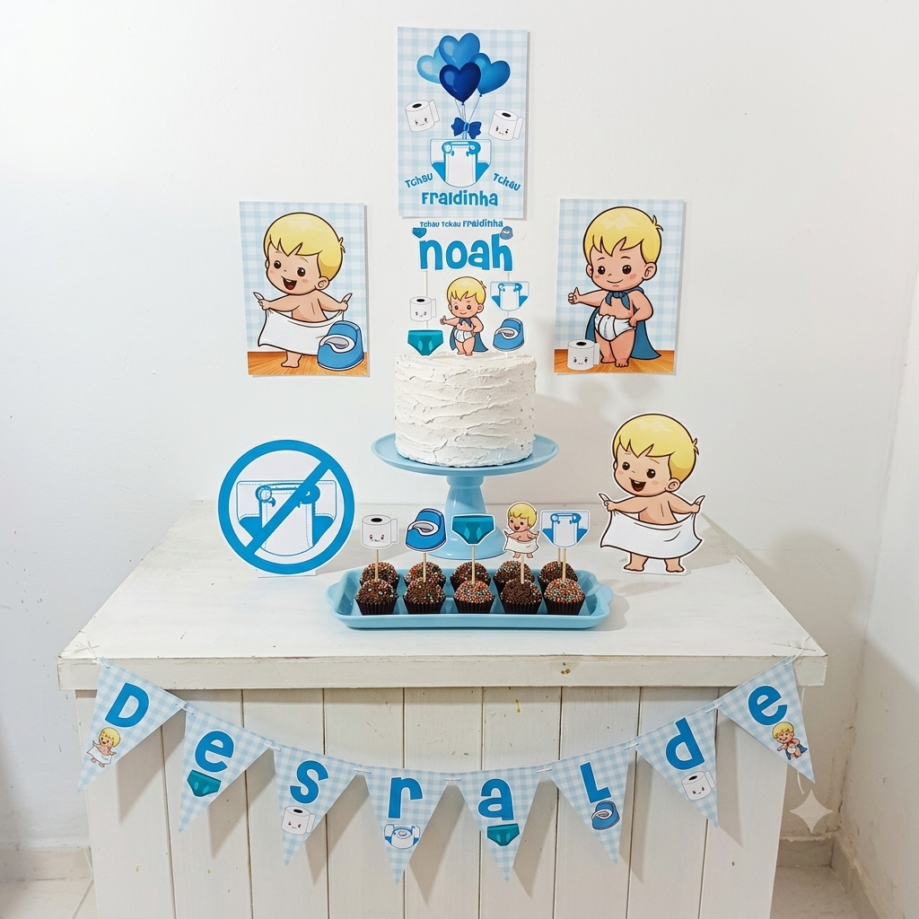 Kit Festa Desfralde menino loiro Personalizado Só Um Bolinho Festa em Casa Aniversário Infantil adulto Mesversário