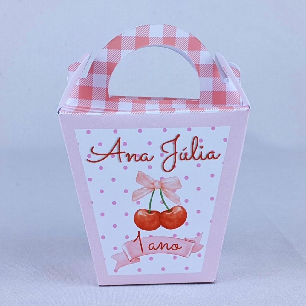 Kit 10 a 80 Caixinhas Sushi Com Alça Cerejinha Rosa Personalizada Para Lembrancinha Infantil de Festa Aniversario