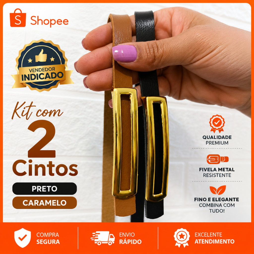 Kit 2 Cintos Feminino Fino De Couro Montana Moda Blogueira Elegante Tendência Social Jeans e Casual