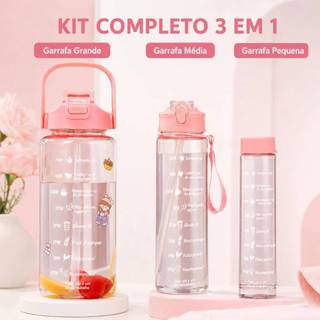 Kit c/3 Garrafas De Água Degradê Com 2Litros, 900ml e 300ml ENVIADO COM A COR DISPONÍVEL EM ESTOQUE
