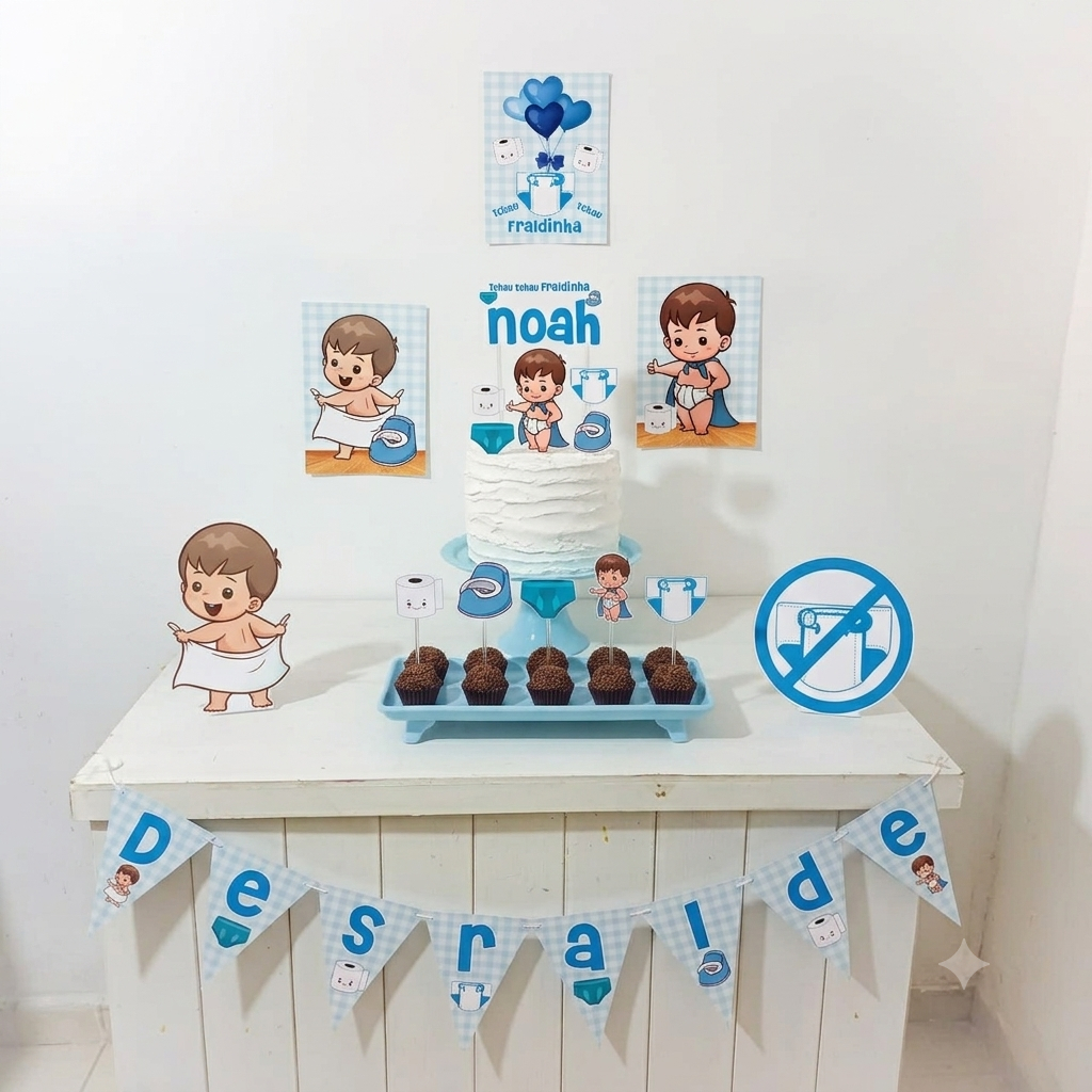 Kit Festa Desfralde menino moreno Personalizado Só Um Bolinho Festa em Casa Aniversário Infantil adulto Mesversário