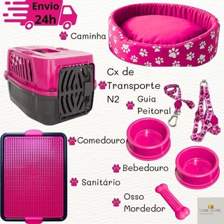 Kit Para Cachorro Completo Transporte Comedouro Peitoral Sanitário itens de Cães