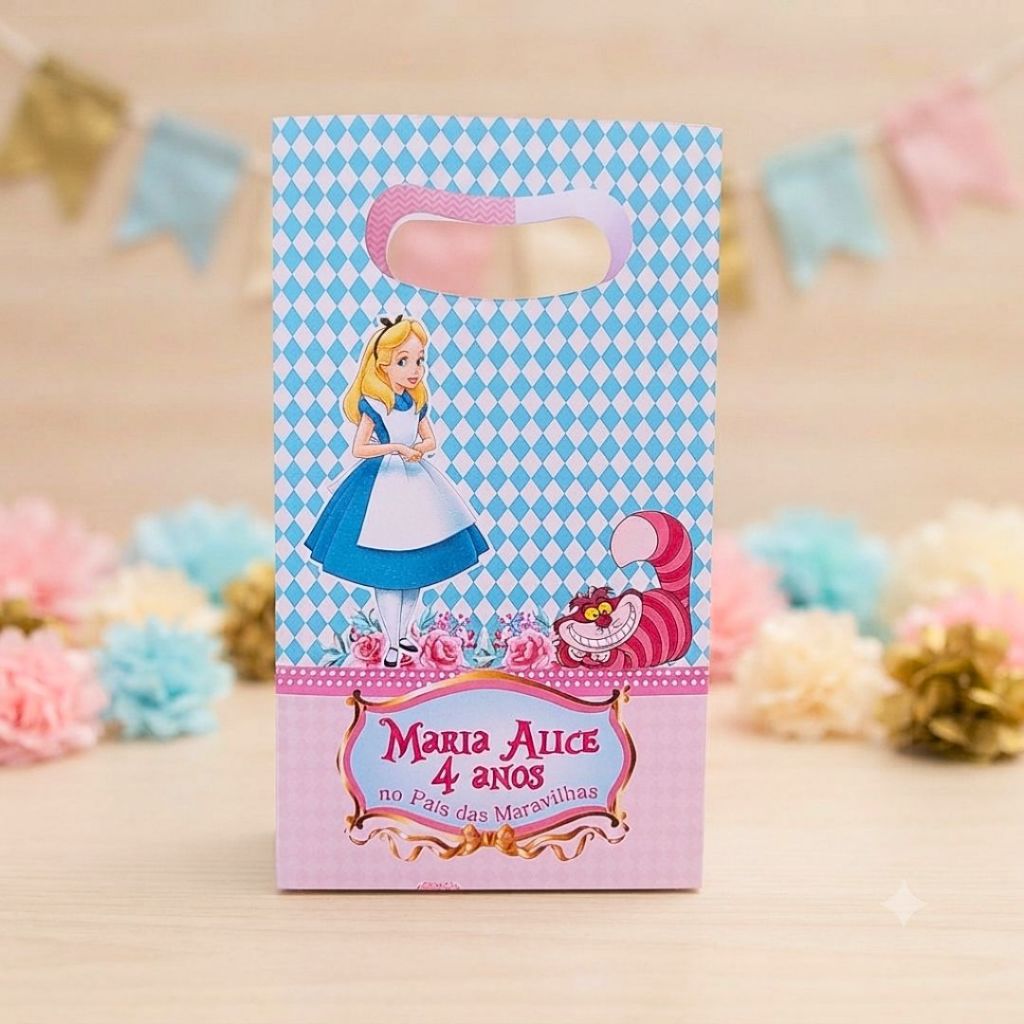 Sacolinha Personalizada Alice no Pais das Maravilhas Festa Infantil Lembrancinha