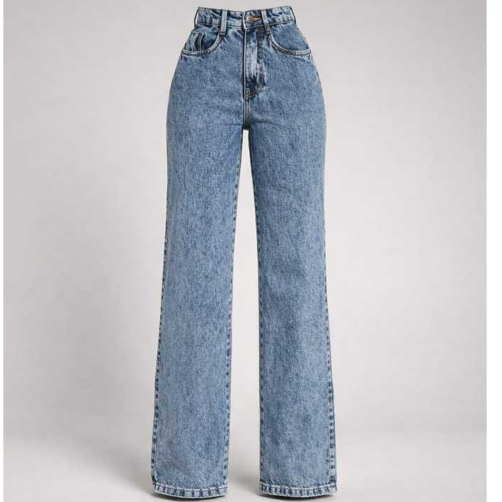 Calça Feminina Wide Leg Jeans Premium Algodão Cintura Alta Afina Elegante Casual Versátil — imagem 2 de 2