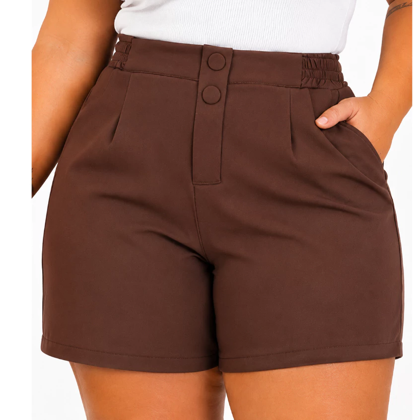 Short Alfaitaria plus Size Premium Cintura Alta Tamanho Grande Social Botão Forrado — imagem 1