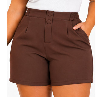 Short Alfaitaria plus Size Premium Cintura Alta Tamanho Grande Social Botão Forrado