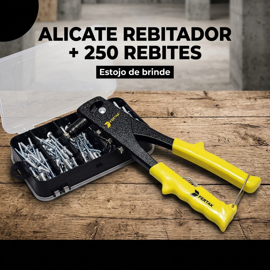 Kit Alicate Rebitador Mais 250 Rebites Pop Diversos com Estojo Reutilizável Alta Fixação e Praticidade