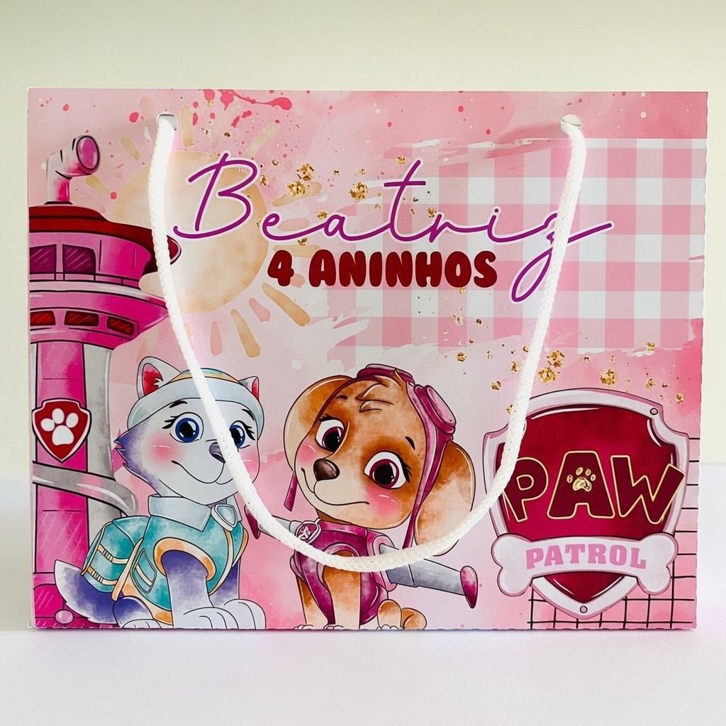Sacolinha Personalizada Patrulha Canina Menina Pegue e Monte Lembrancinha Festa Aniversário Skye
