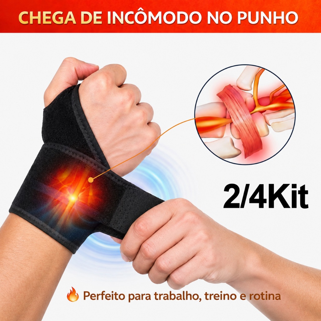 2/4Kit Munhequeira de Compressão Ajustável Bilateral – Para Tendinite e Alívio de Dor