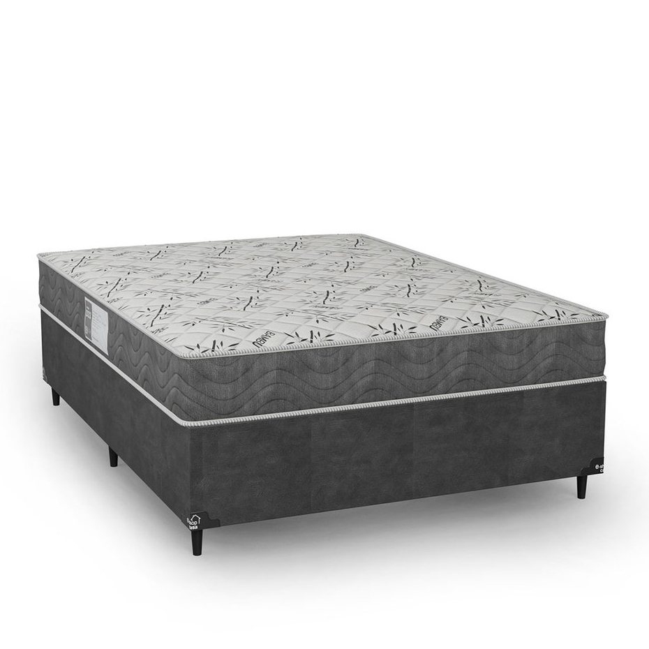 Cama Box Casal + Colchão D33 One Face - Suede Cinza - e-Shop Casa