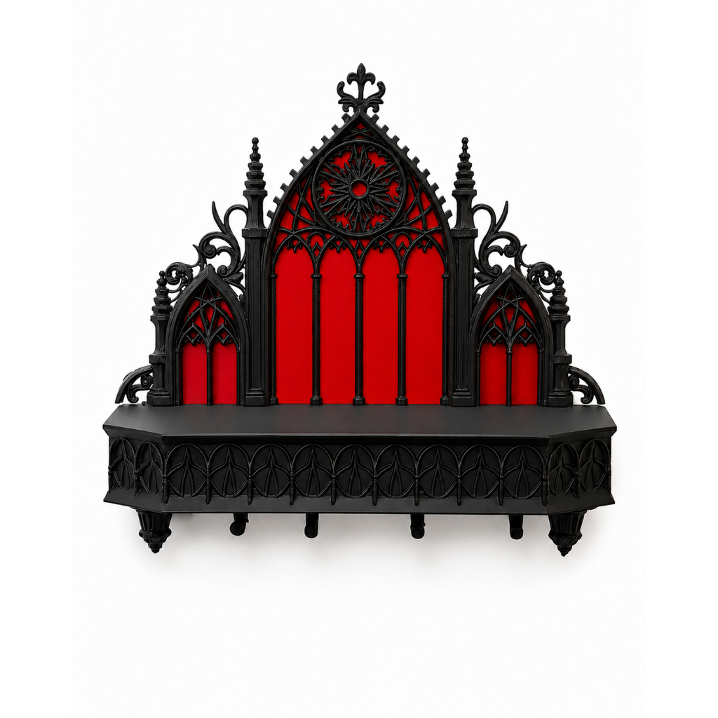 Porta Chaves Gótico Preto e Vermelho Com 4 Ganchos Decorativos