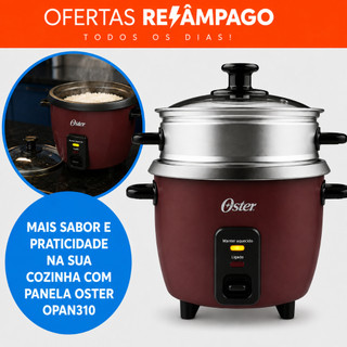 Panela Elétrica De Arroz E Legumes A Vapor OPAN310 Com Tampa De Vidro E Função Aquecer Oster - 127v