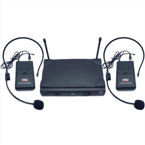 Microfone Profissional JWL U-585HH, Sem Fio Duplo Headset, Indicado para Igreja, Palco, Banda, Estudio