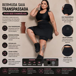 Bermuda Saia Transpassada Plus Size Evangélica Academia Moda Modesta