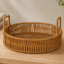 Bandeja Rattan Autumn Com Alça 20cm Marrom Hauskraft