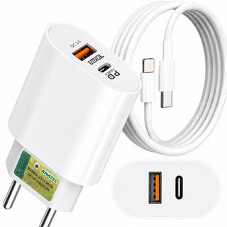 Original Carregador Turbo 40W Compatível iPhone X Xr 8 11 12 13 14 Plus Pro Max 2 SAÍDAS USB e Tipo C Cabo + Fonte