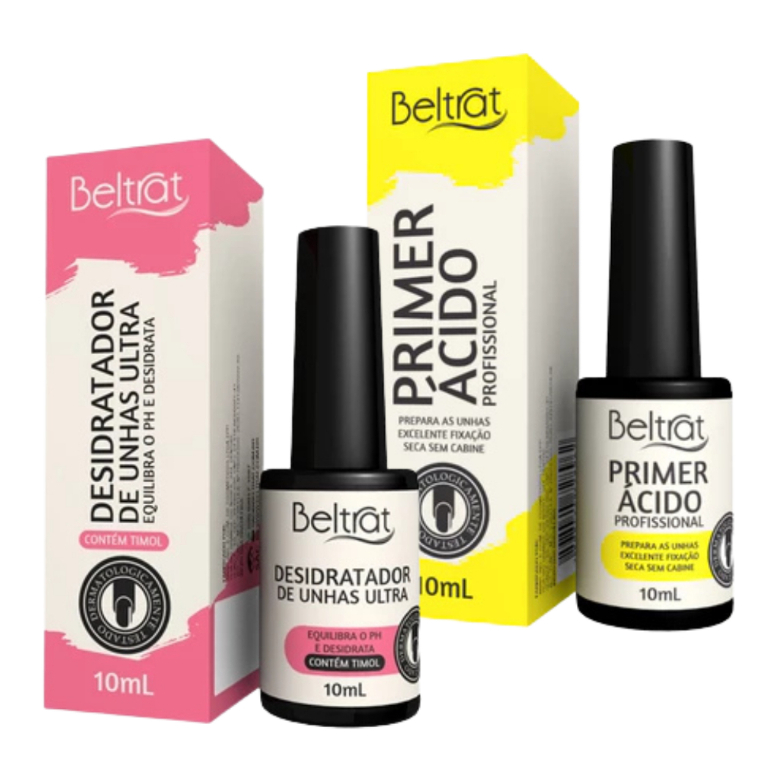Kit Beltrat Primer Ácido + Desidratador com Timol Ultra 10ml – Preparadores para Alongamento de Unhas