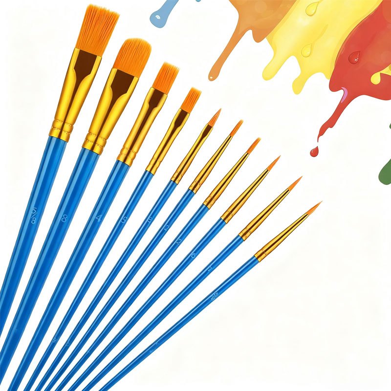 Kit 10 Pincéis para Pintura Artística com Cerdas de Nylon para Aquarela, Acrílica e Artesanato — imagem 2 de 2