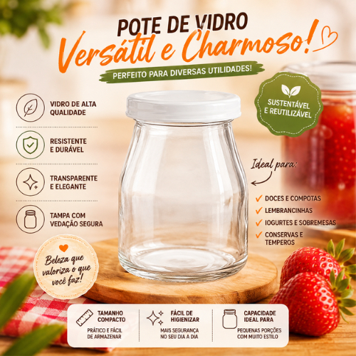 Pote de Vidro com Tampa Transparente 8,1x6,5cm 150ml Vivian Festas