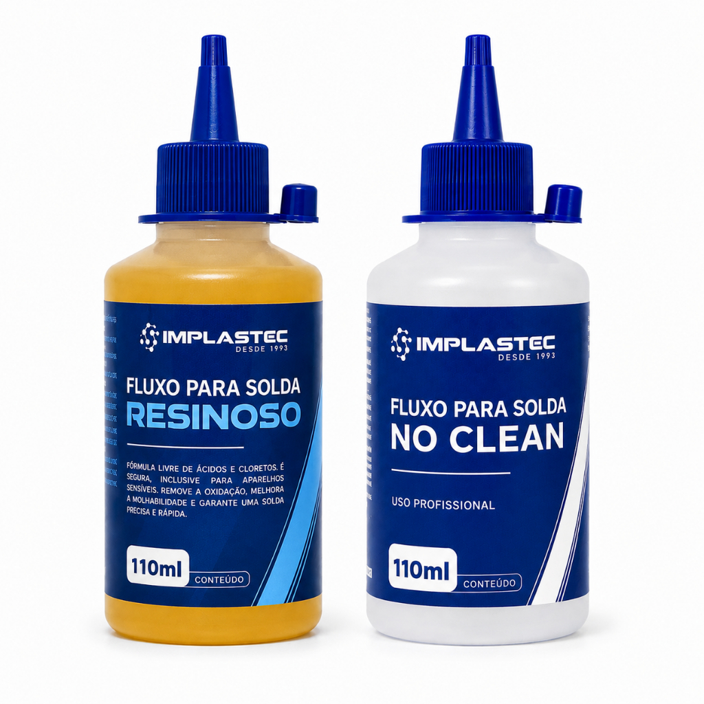 Fluxo de Solda Implastec Resinoso + No Clean 110ml Kit Profissional para Eletrônica