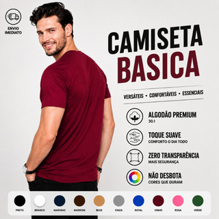 Camiseta Masculina Algodão Camisa Vinho Masculinas Slim Básicas Gola Redonda Tribo