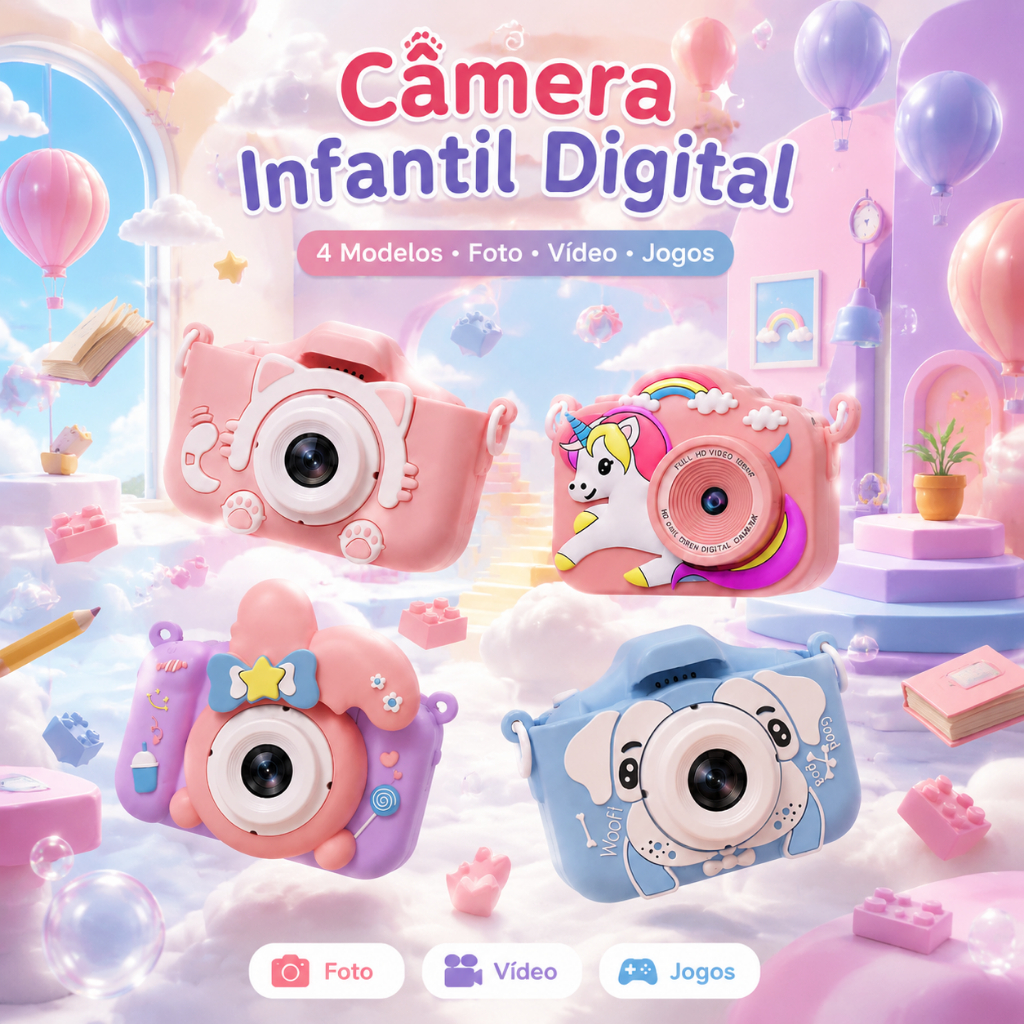 Mini Câmera Infantil Com Capa, Recarregável - Vídeo, Jogos, Fotos, Envio Rápido