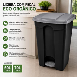 Lixeira Quadrada 50L ou 70L com Pedal e Tampa | Moderna Resistente para Cozinha Banheiro Escritório
