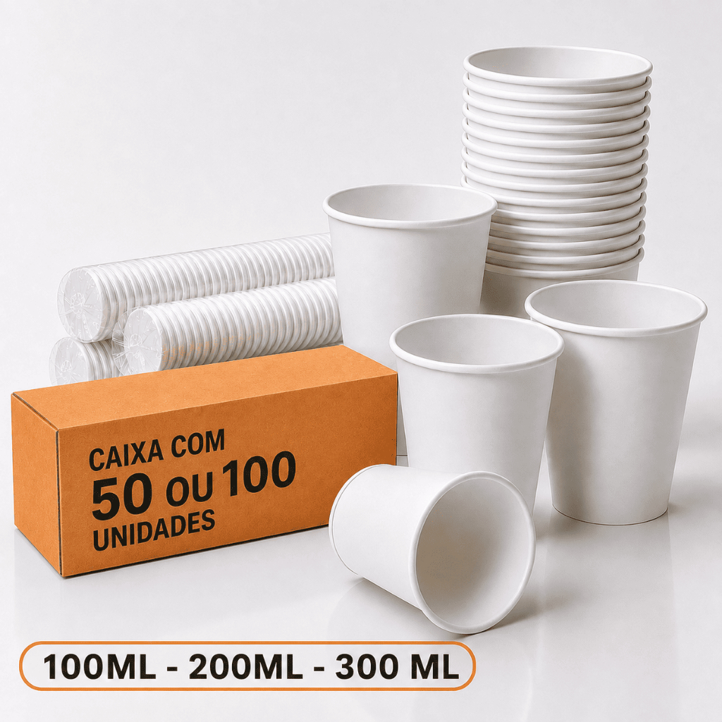 Kit c/ 50 ou 100un | Copo de Papel Branco |100ML, 200ml ou 300ml