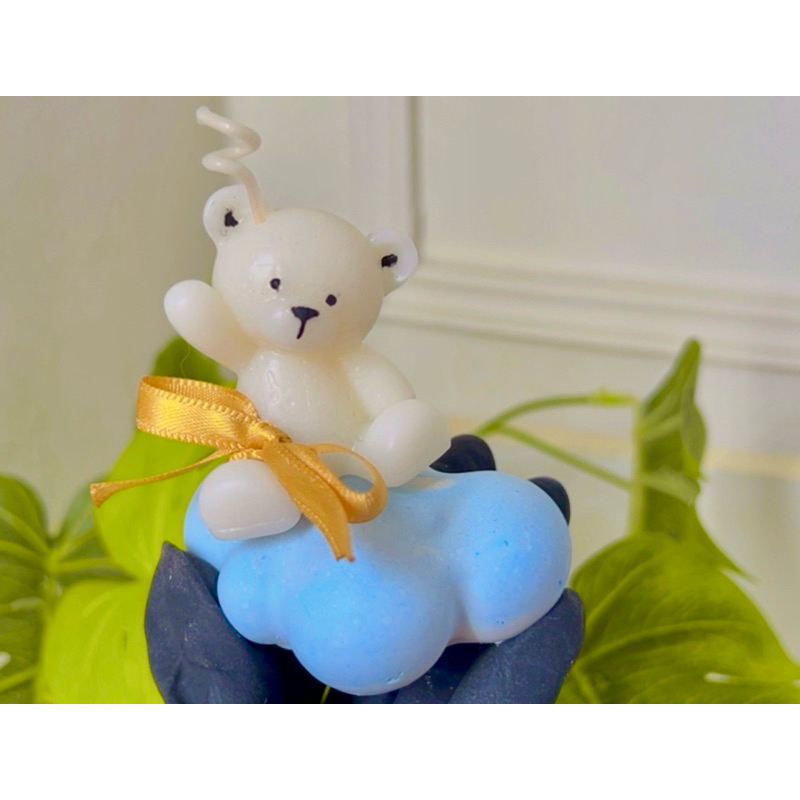 Lembrancinha Ursinho Vela com Base Nuvem de Gesso Personalizada | Chá de Bebê, Maternidade e Batizado