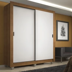 Guarda-Roupa Solteiro Madesa Denver 2 Portas de Correr com Pés - Rustic/Branco