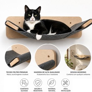 Caminha Suspensa Para Gatos Com Rede MDF Reforçado 15mm Cama De Parede Resistente Confortável
