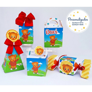 Kit Festa Daniel o Tigre + BRINDE /Lembrancinha de Festa / Aniversário/ Caixas Milk Piramide/ Caixa Personalizada Tigre