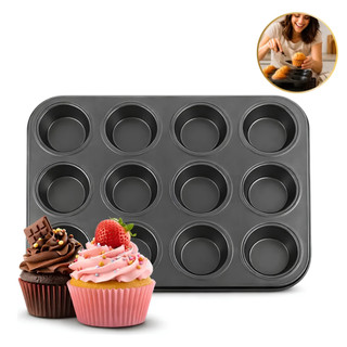 Forma Cupcake Antiaderente Teflon Pão de Queijo Empadas Muffins Assadeira 12 Cavidades