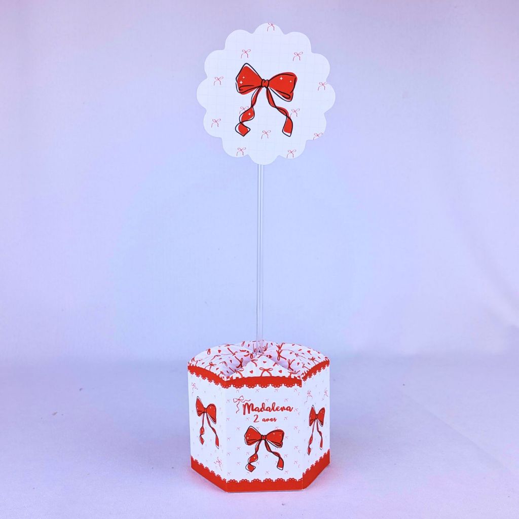 Kit 5 a 25 Centro de Mesa Laço Vermelho Personalizado Lembrancinha Festa Aniversário Enfeite Caixinha