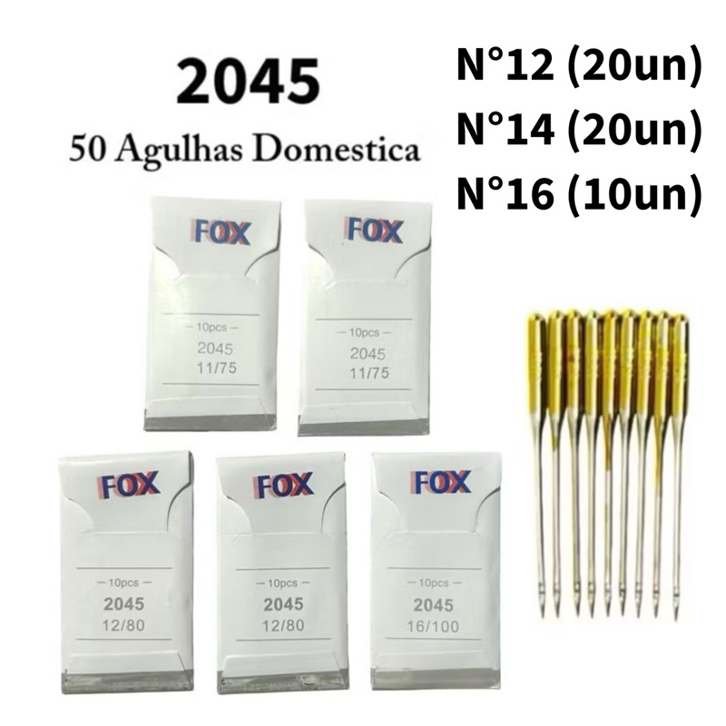 Kit 50 Agulhas Domesticas 2045 iDiversos Tamanhos 12/14/16 Maquina Costura Caseira