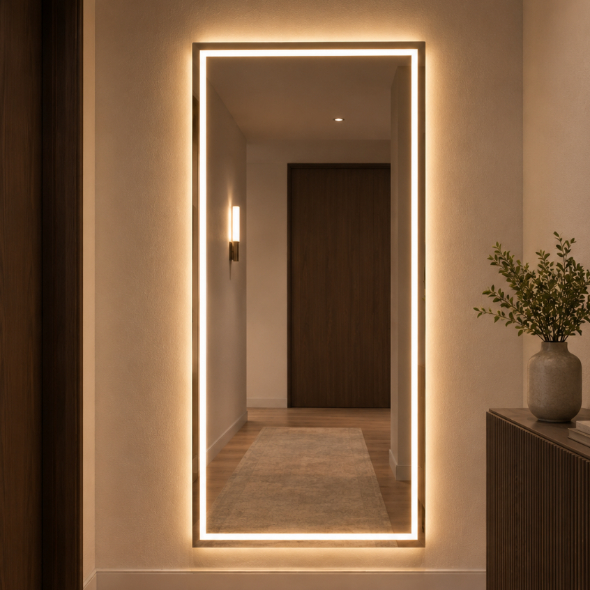 Espelho Grande Com Led 3 Cores Touch 170x70cm Corpo Inteiro Retangular Banheiro Sala