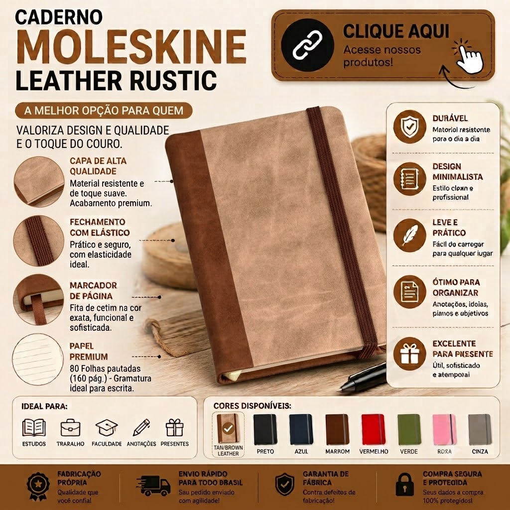 Caderneta Moleskine A5 14x21 Premium Couro PU 80 Folhas Executivo Bullet Journal Sketchbook ( Até durar estoque )