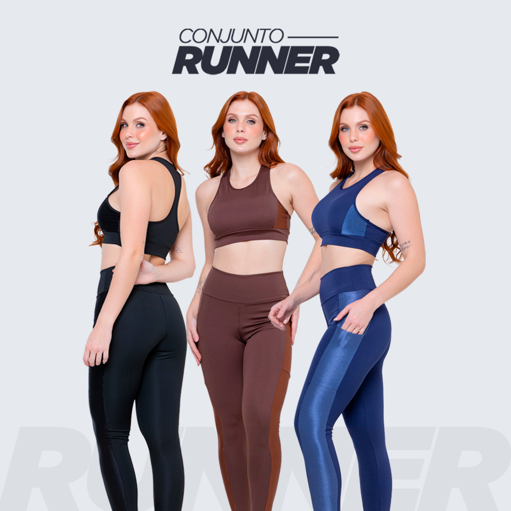 Conjunto Runner Feminino Top + Calça Legging com Bolso Lateral - Zero Transparência - Academia e Corrida