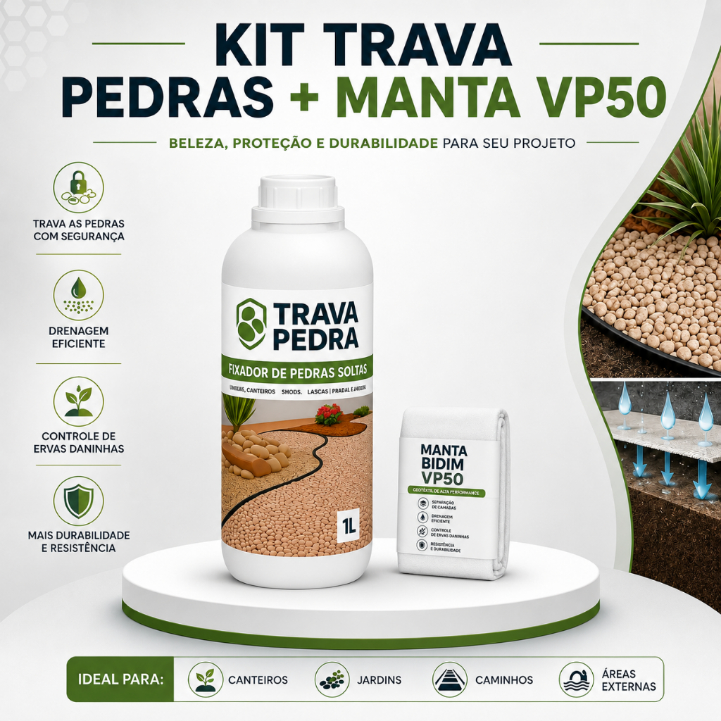 Kit Trava Pedra 1L + 5m Bidim Para Fixar Seixos, Selar Pedras e Reforçar Caminhos e Jardins