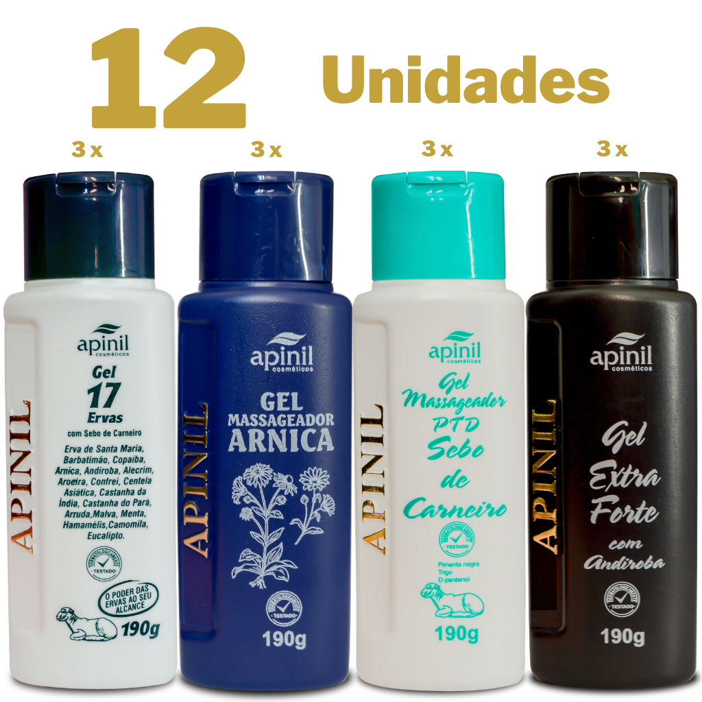 Kit 12 Gel Premium para Alívio de Dores Musculares e Articulares 190g
