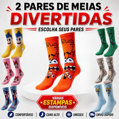 Kit 2 Pares Meias Divertidas Adulto Personagens