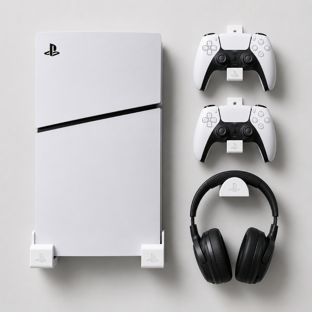 Suporte de Parede PS5 Slim Organizador para Console Controles e Headset Design Gamer Minimalista