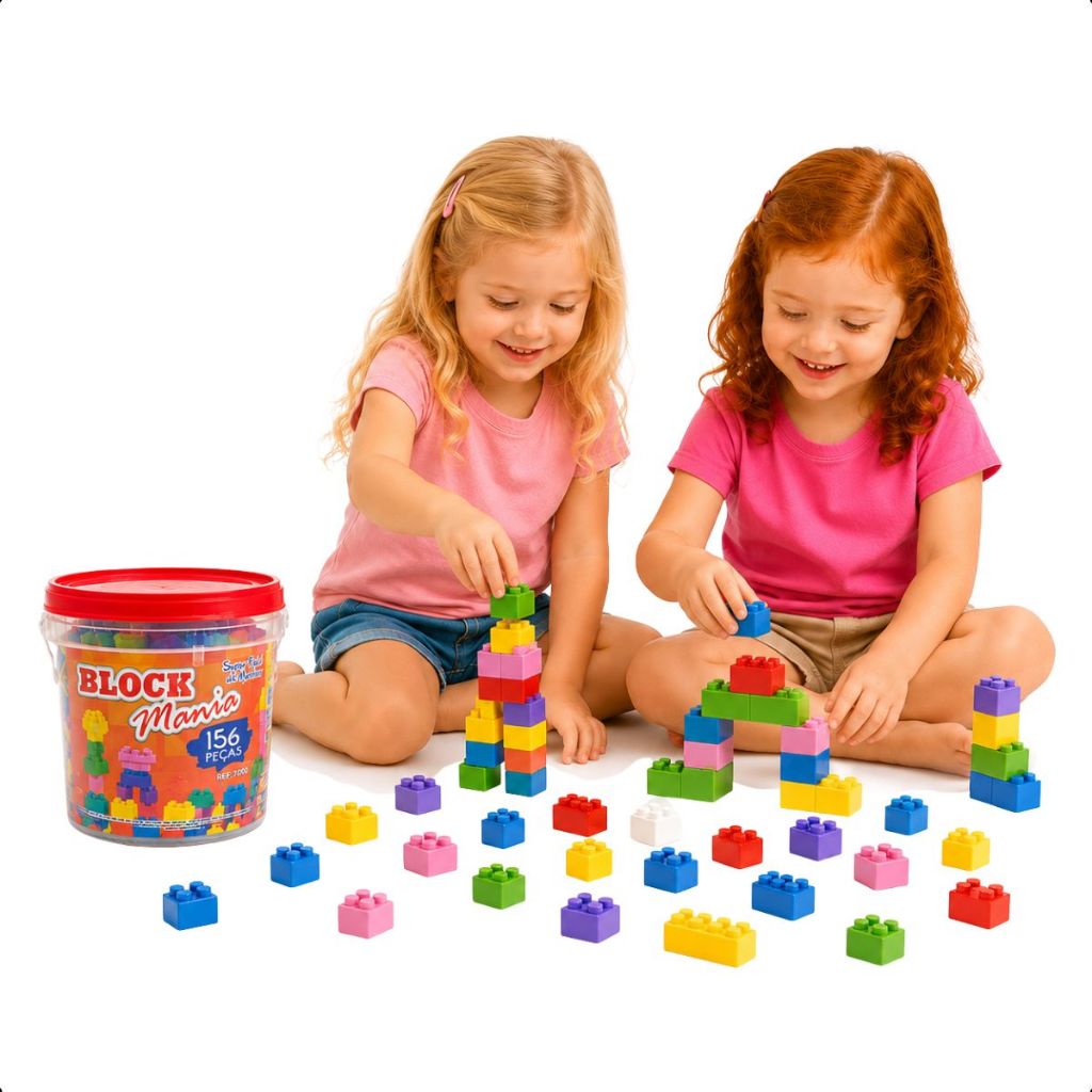 Bloco de Montar 156 Peças Block Mania Aprender Brincando Brinquedo Educativo Infantil 3 Anos Presente Criança